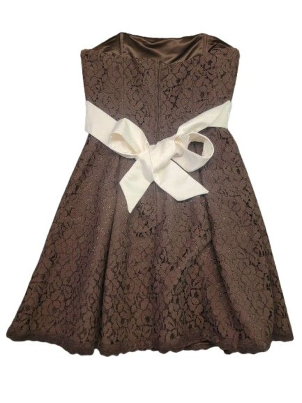 Studio Y Dress Womens M Strapless Brown Lace White Tie Lined